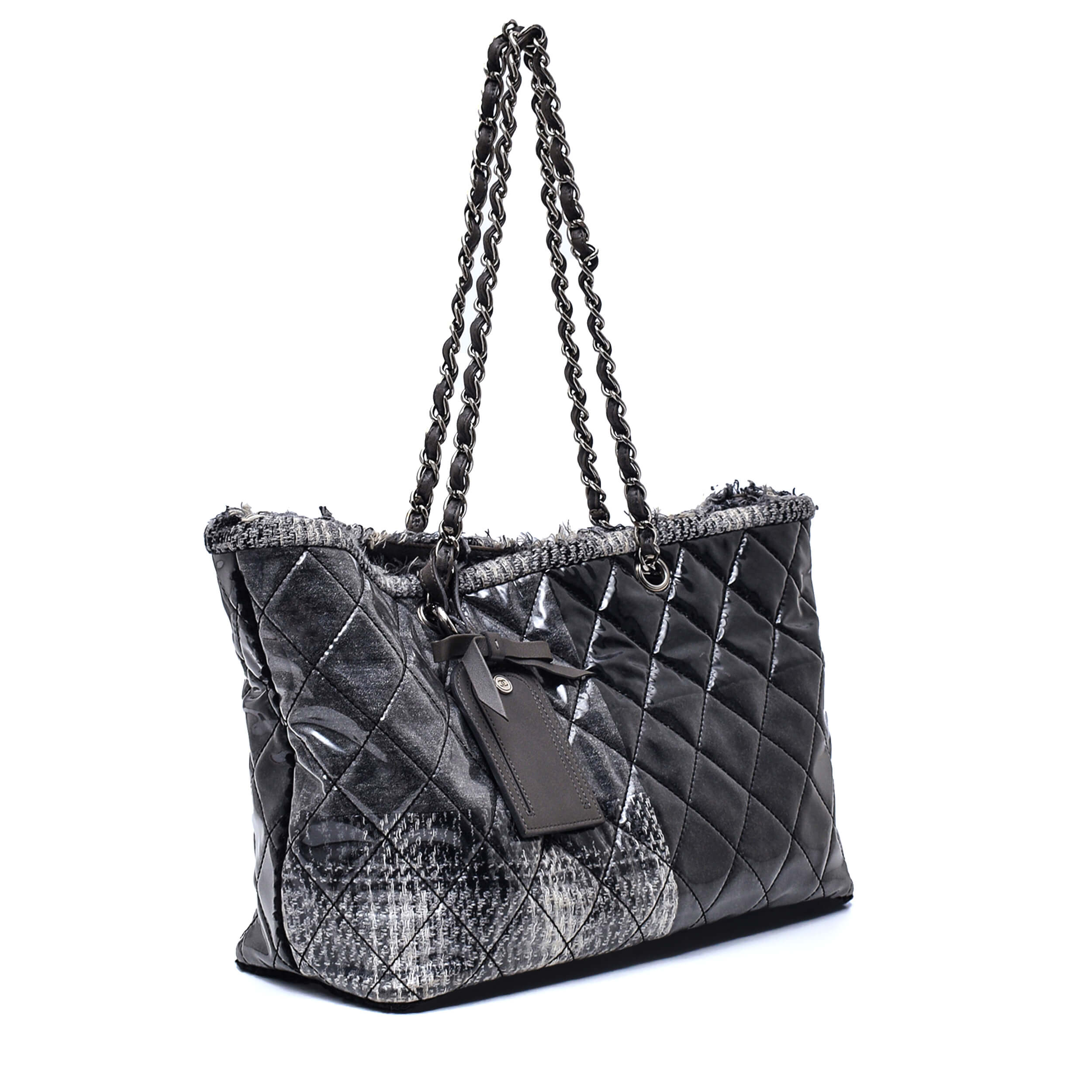 Chanel - Grey Degrade Quilted Patent&Tweed Funny Shopping Bag